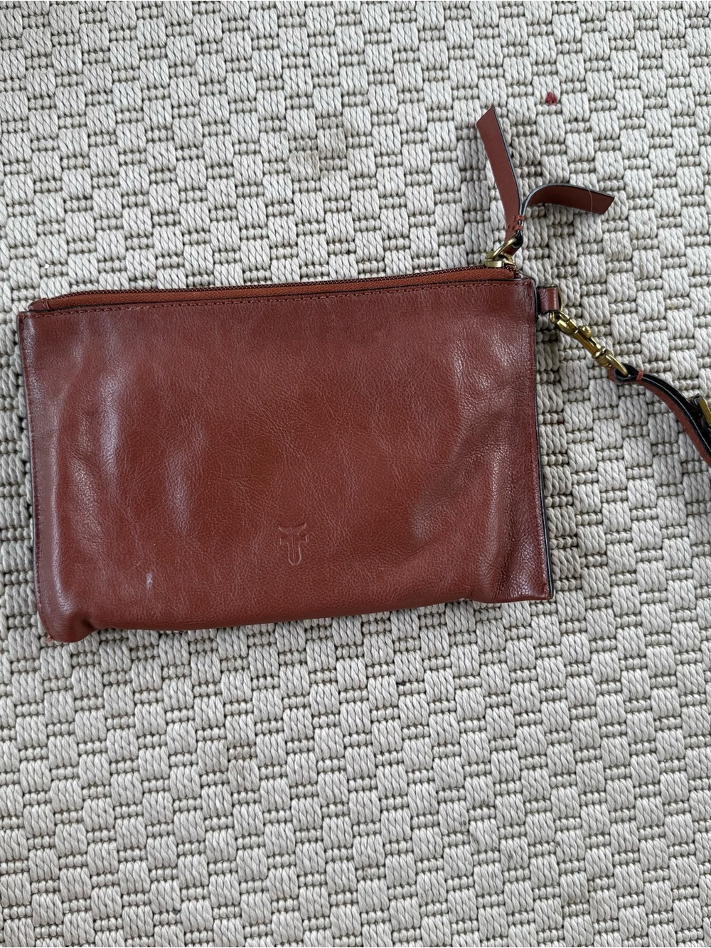 FRYE cognac brown wristlet leather pouch wallet clutch bag